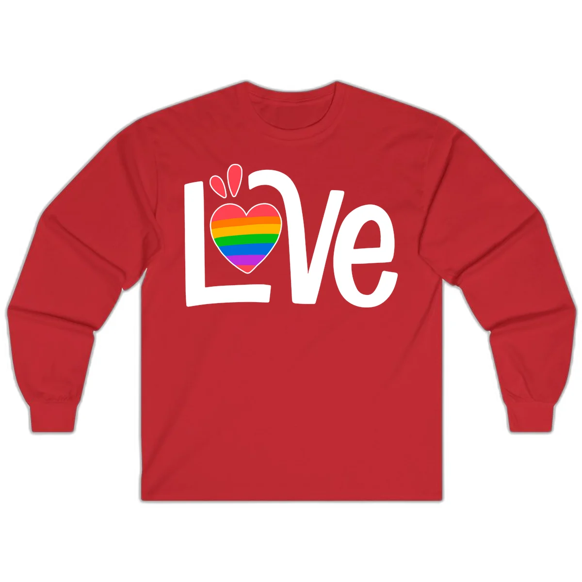 Love pride paw print design with rainbow-striped heart and white lettering on gray background in Red