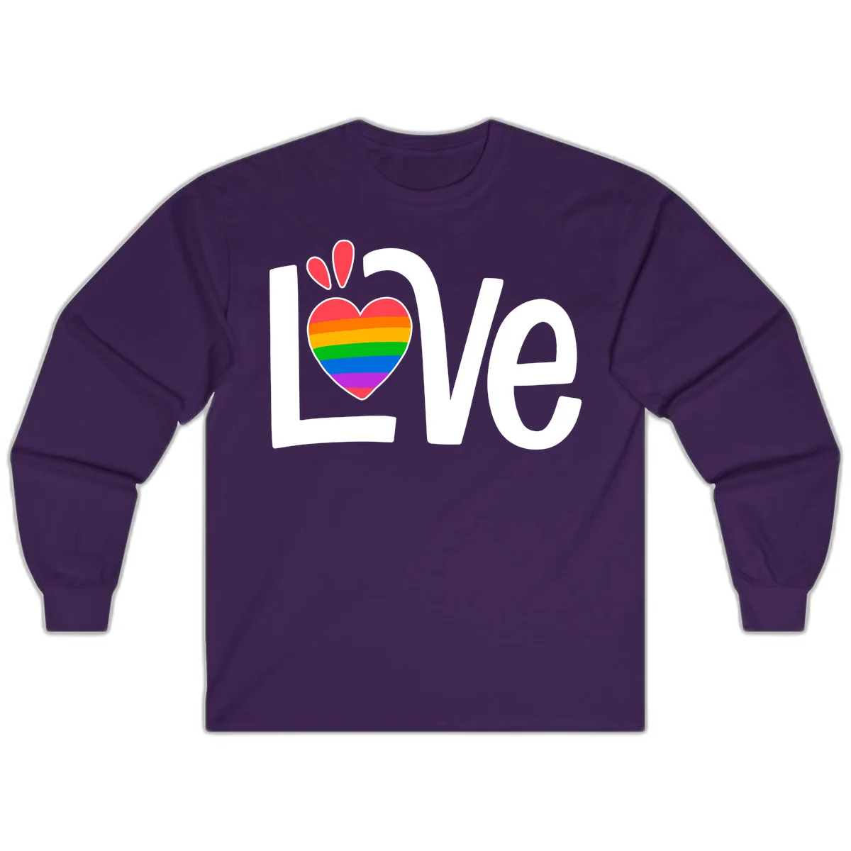 Love pride paw print design with rainbow-striped heart and white lettering on gray background in Purple