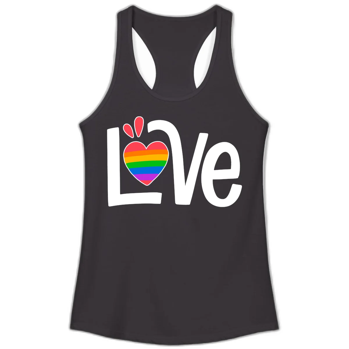 Love pride paw print design with rainbow-striped heart and white lettering on gray background in Black