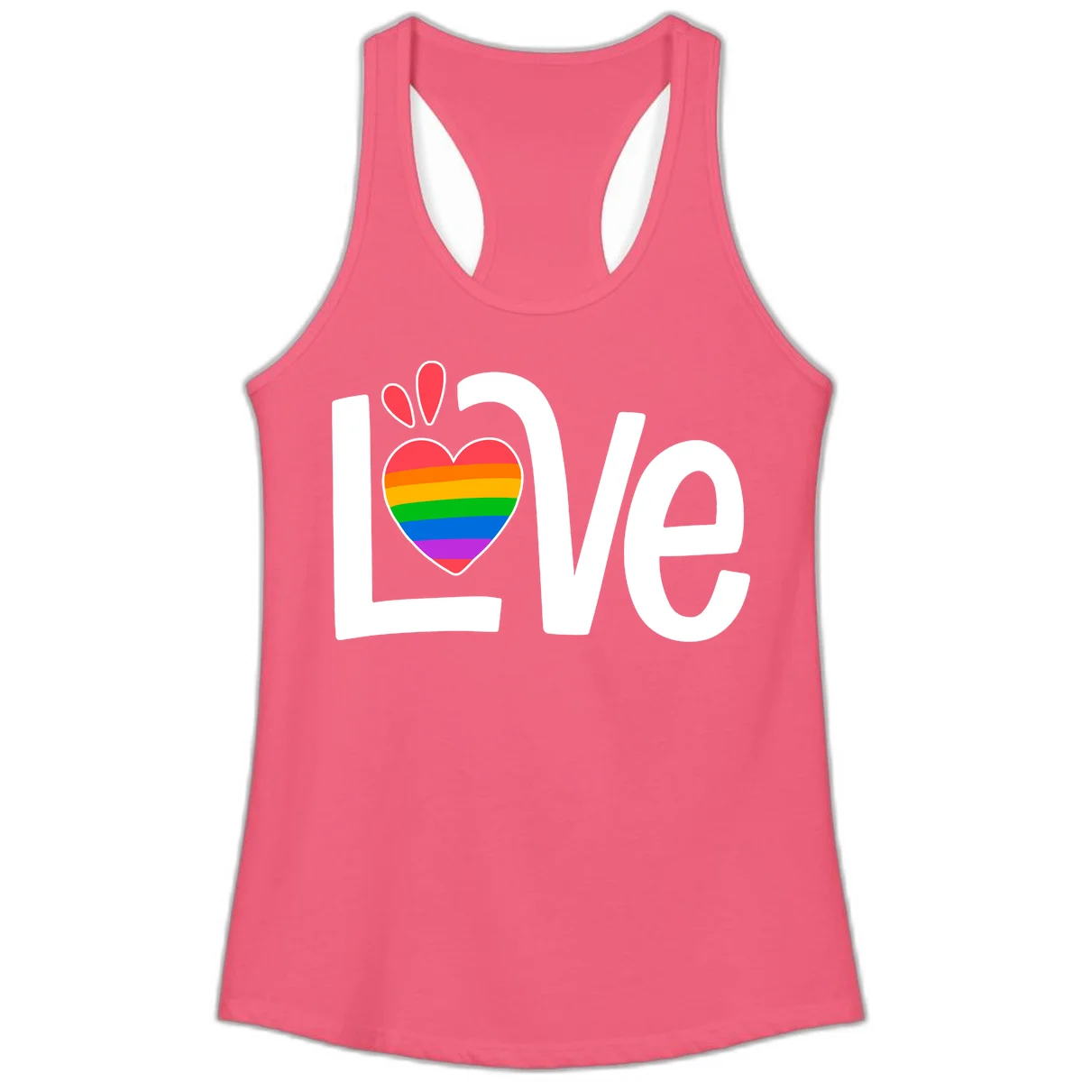 Love pride paw print design with rainbow-striped heart and white lettering on gray background in Hot Pink