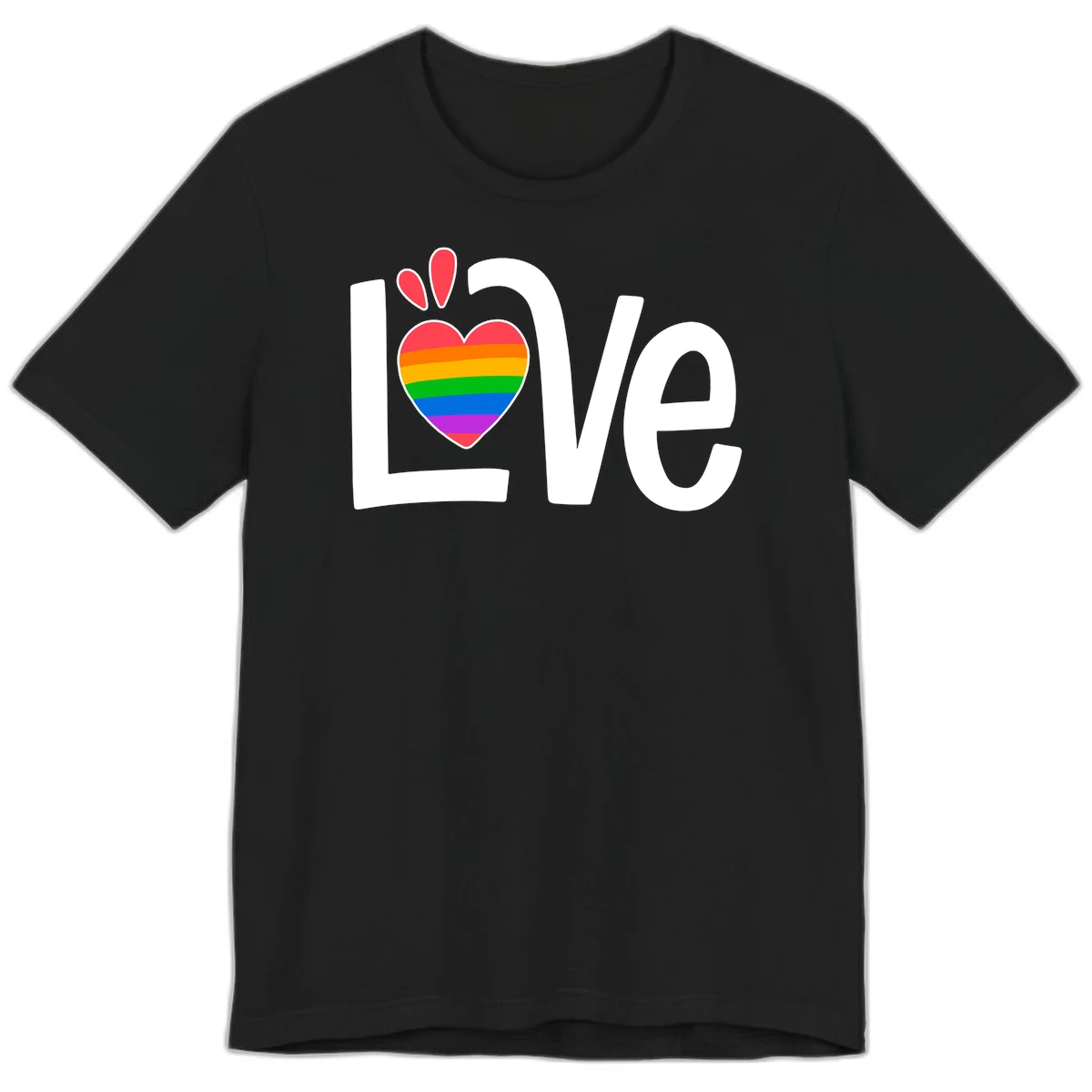 Love pride paw print design with rainbow-striped heart and white lettering on gray background in Black