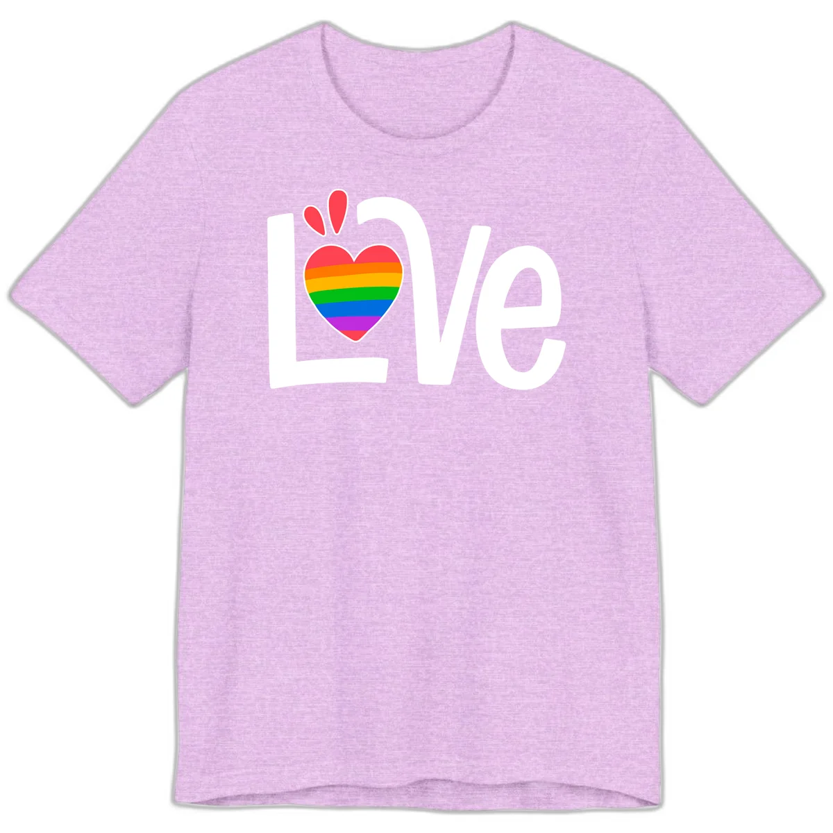 Love pride paw print design with rainbow-striped heart and white lettering on gray background in Heather Prism Lilac