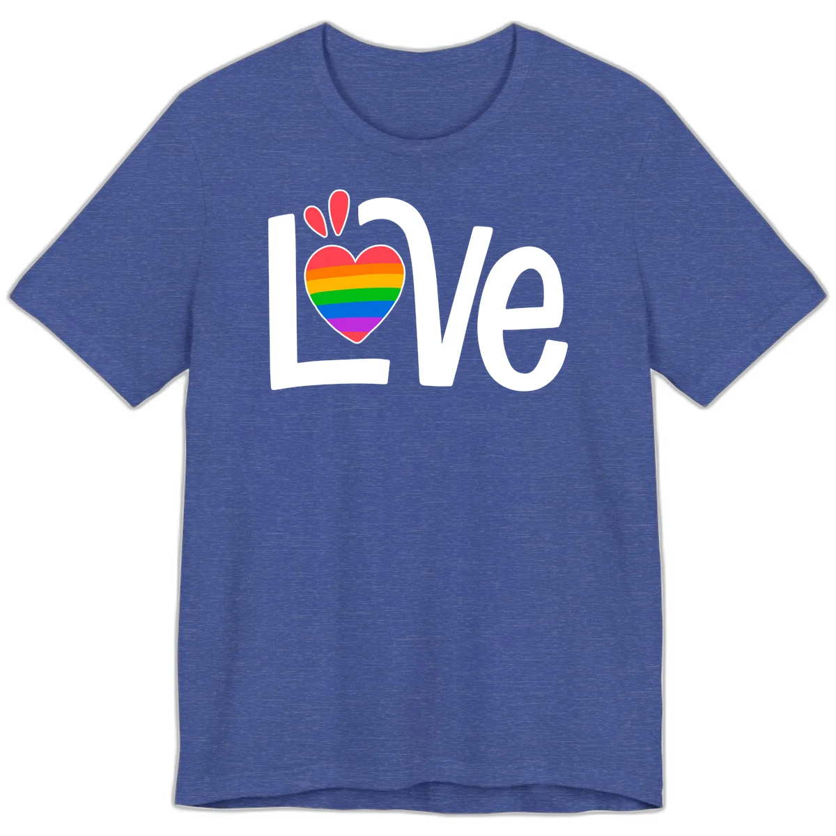 Love pride paw print design with rainbow-striped heart and white lettering on gray background in Heather True Royal