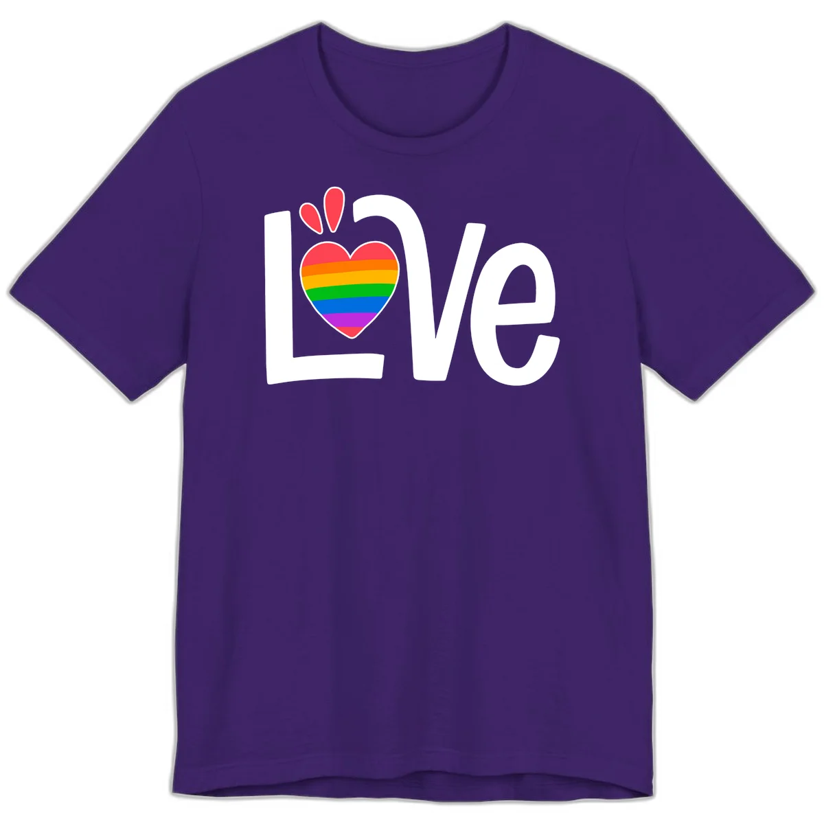 Love pride paw print design with rainbow-striped heart and white lettering on gray background in Team Purple