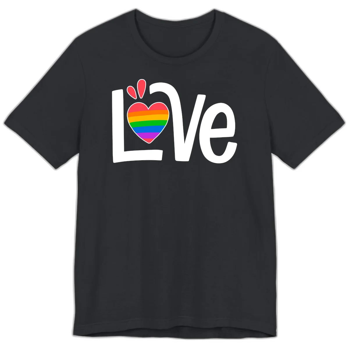 Love pride paw print design with rainbow-striped heart and white lettering on gray background in Vintage Black