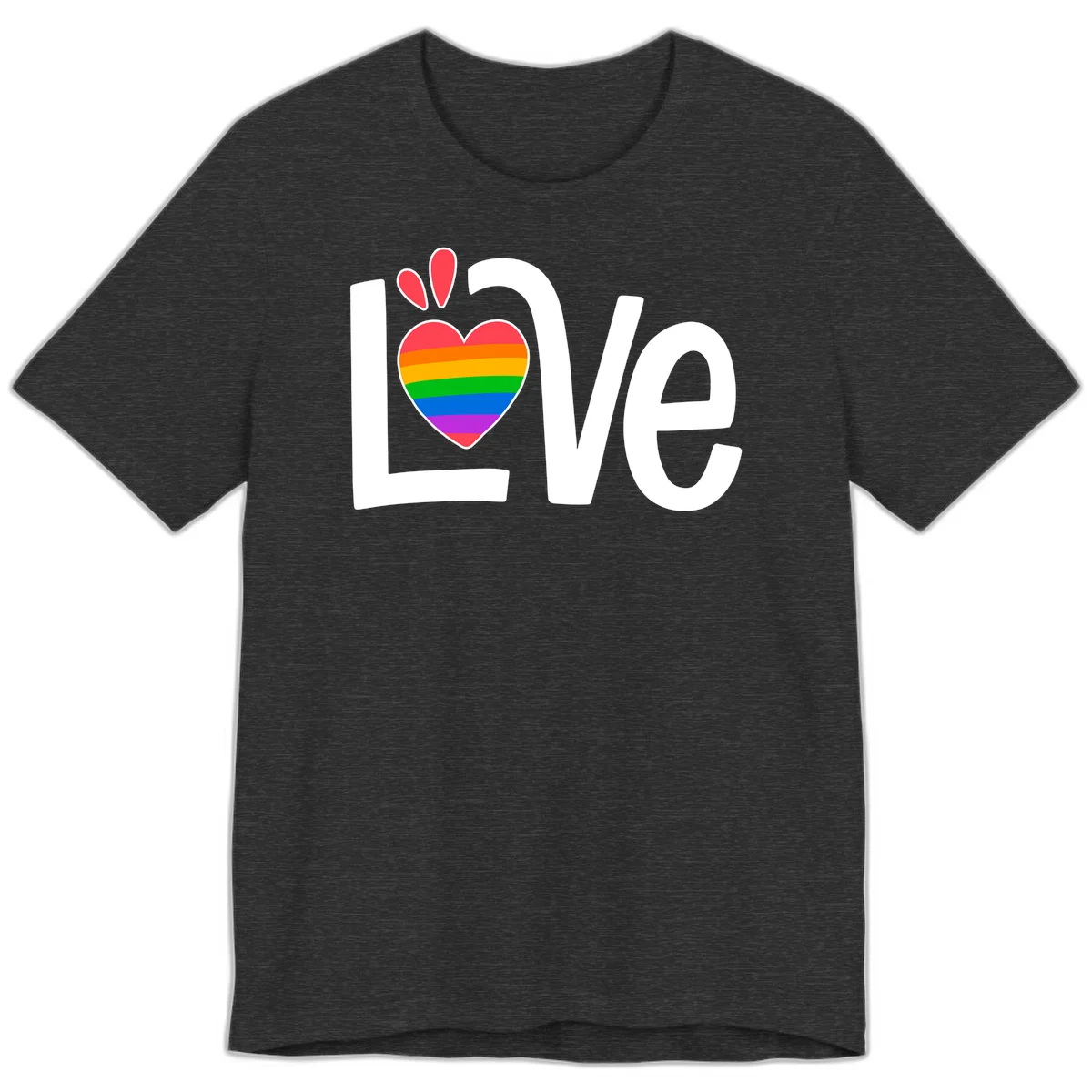 Love pride paw print design with rainbow-striped heart and white lettering on gray background in Dark Grey Heather