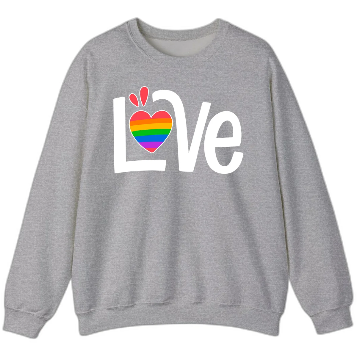 Love pride paw print design with rainbow-striped heart and white lettering on gray background in Sport Grey