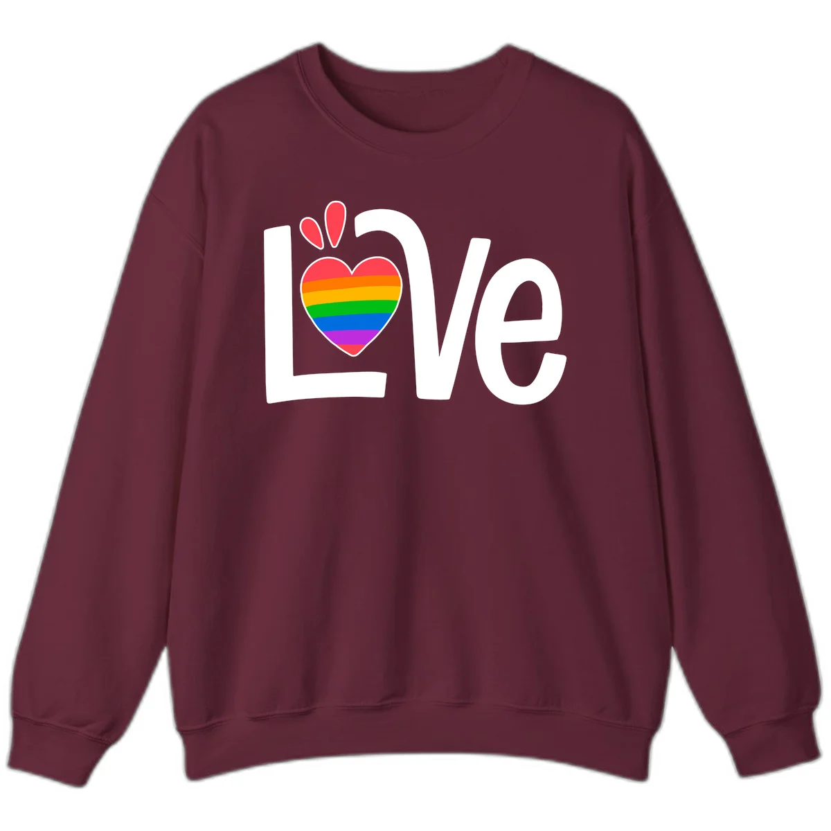 Love pride paw print design with rainbow-striped heart and white lettering on gray background in Maroon
