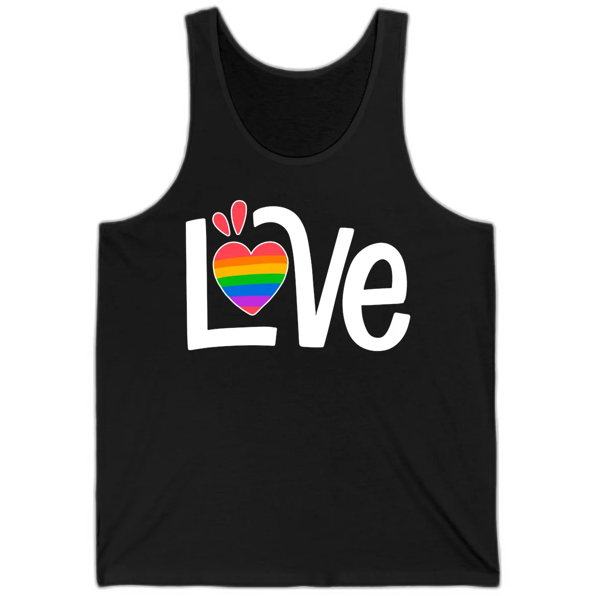 Love pride paw print design with rainbow-striped heart and white lettering on gray background in Black