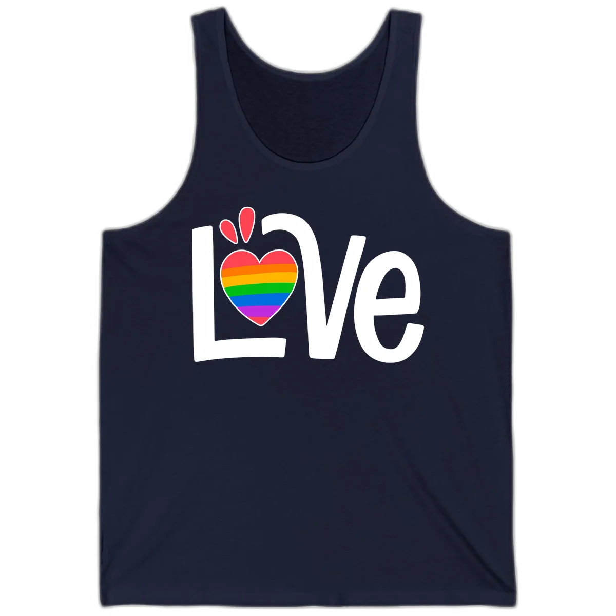 Love pride paw print design with rainbow-striped heart and white lettering on gray background in Navy