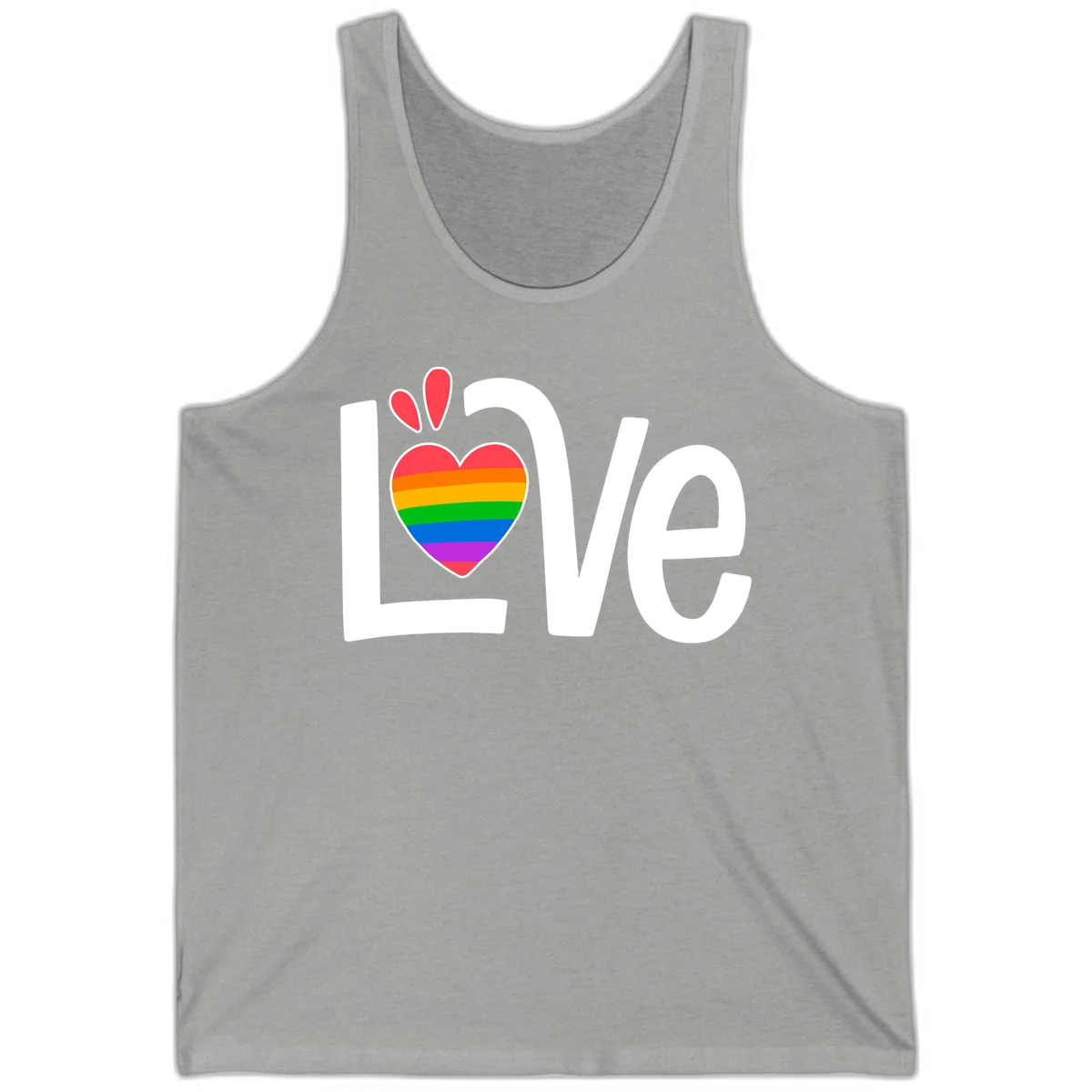 Love pride paw print design with rainbow-striped heart and white lettering on gray background in Athletic Heather