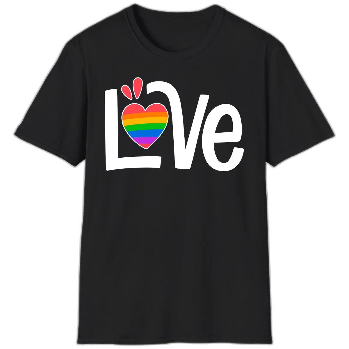 Love pride paw print design with rainbow-striped heart and white lettering on gray background in Black
