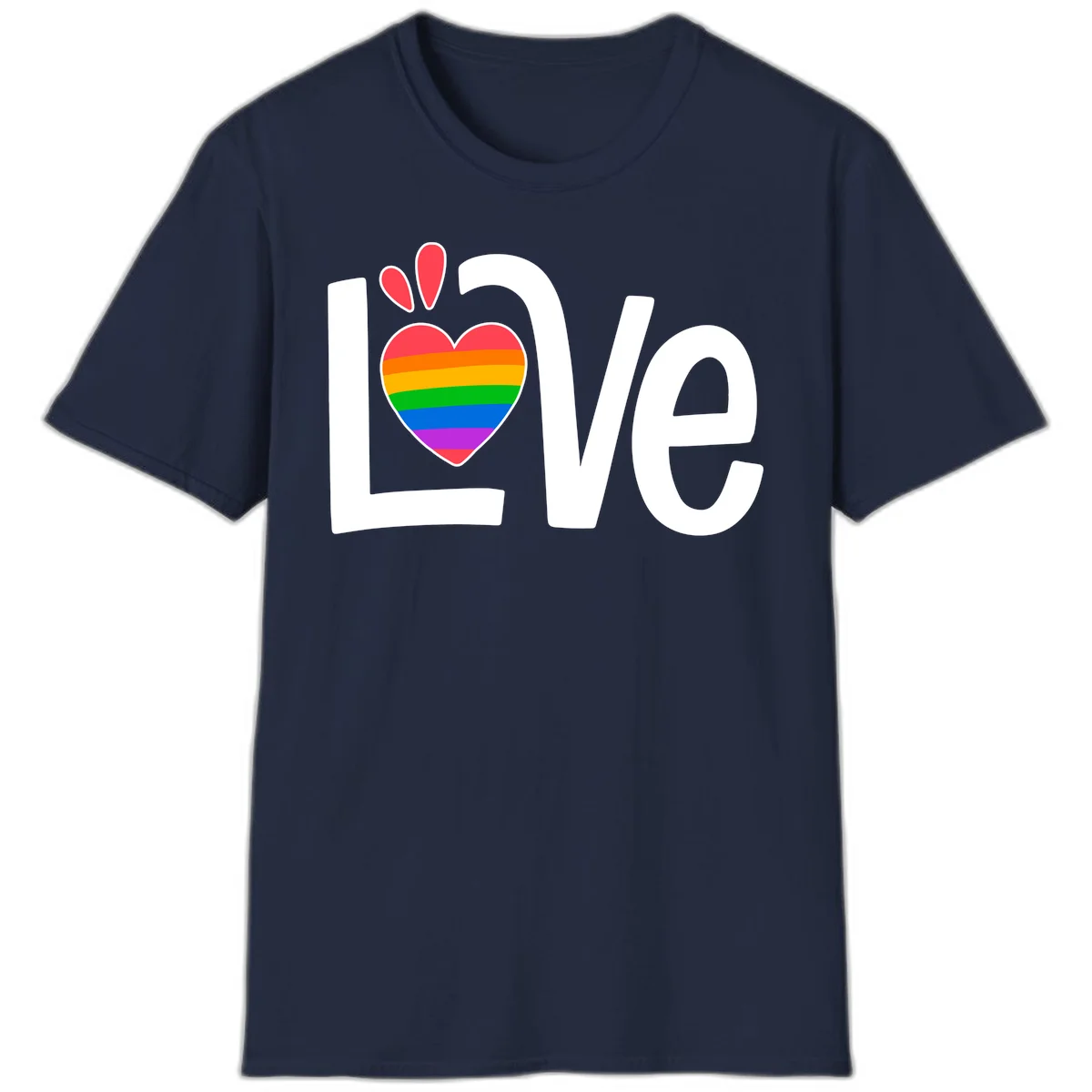 Love pride paw print design with rainbow-striped heart and white lettering on gray background in Navy