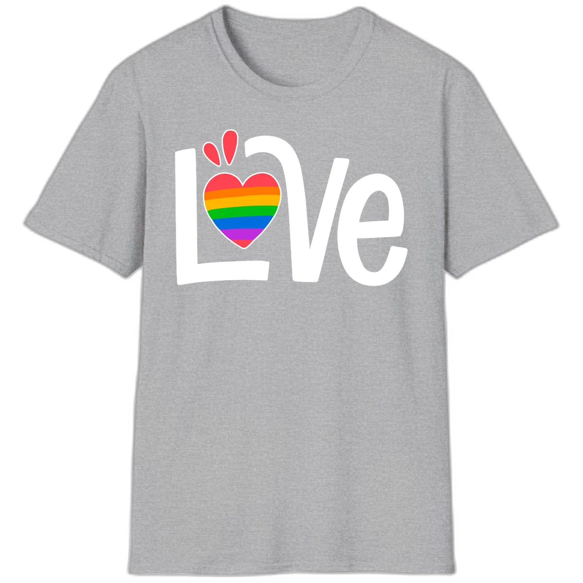 Love pride paw print design with rainbow-striped heart and white lettering on gray background in Sport Grey
