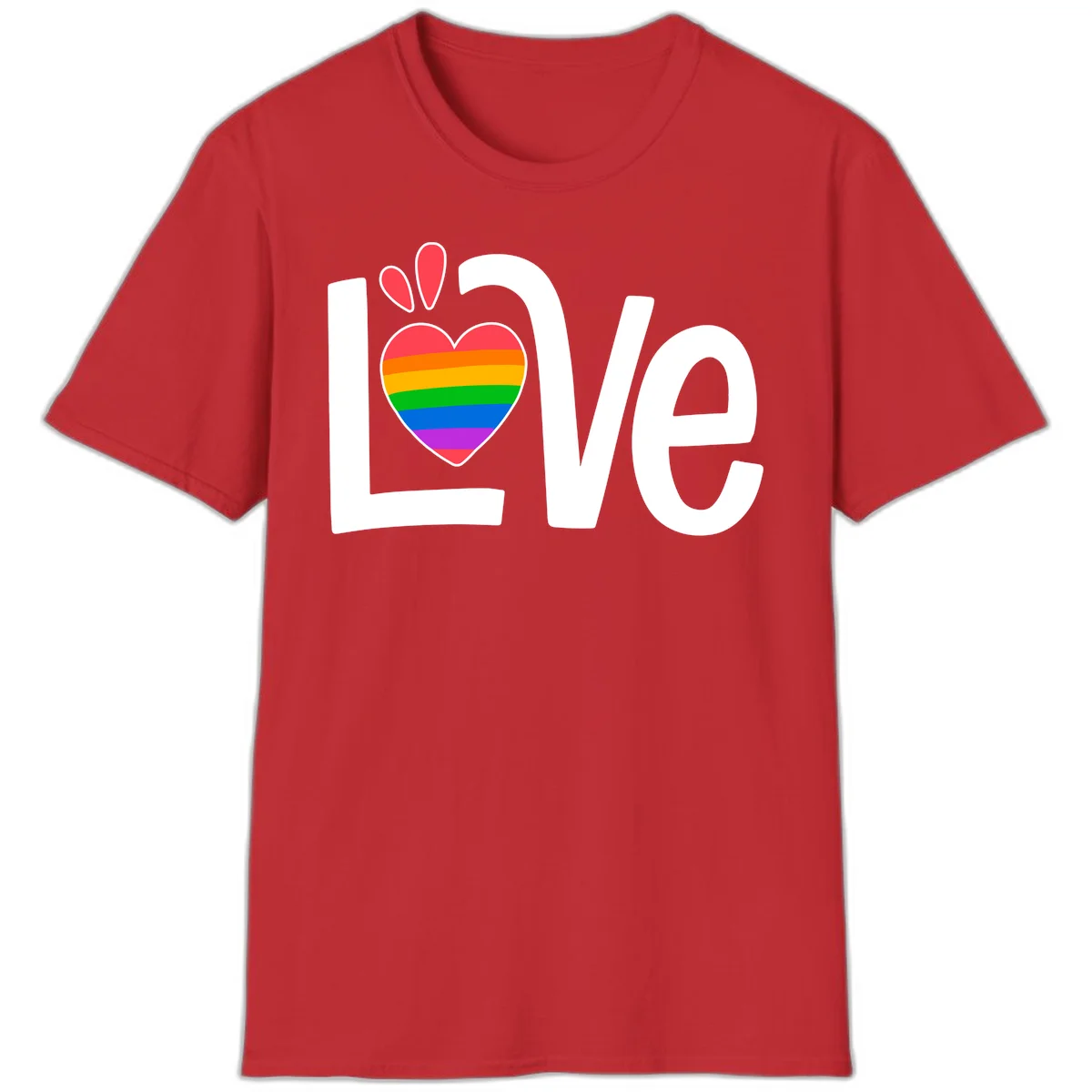 Love pride paw print design with rainbow-striped heart and white lettering on gray background in Red