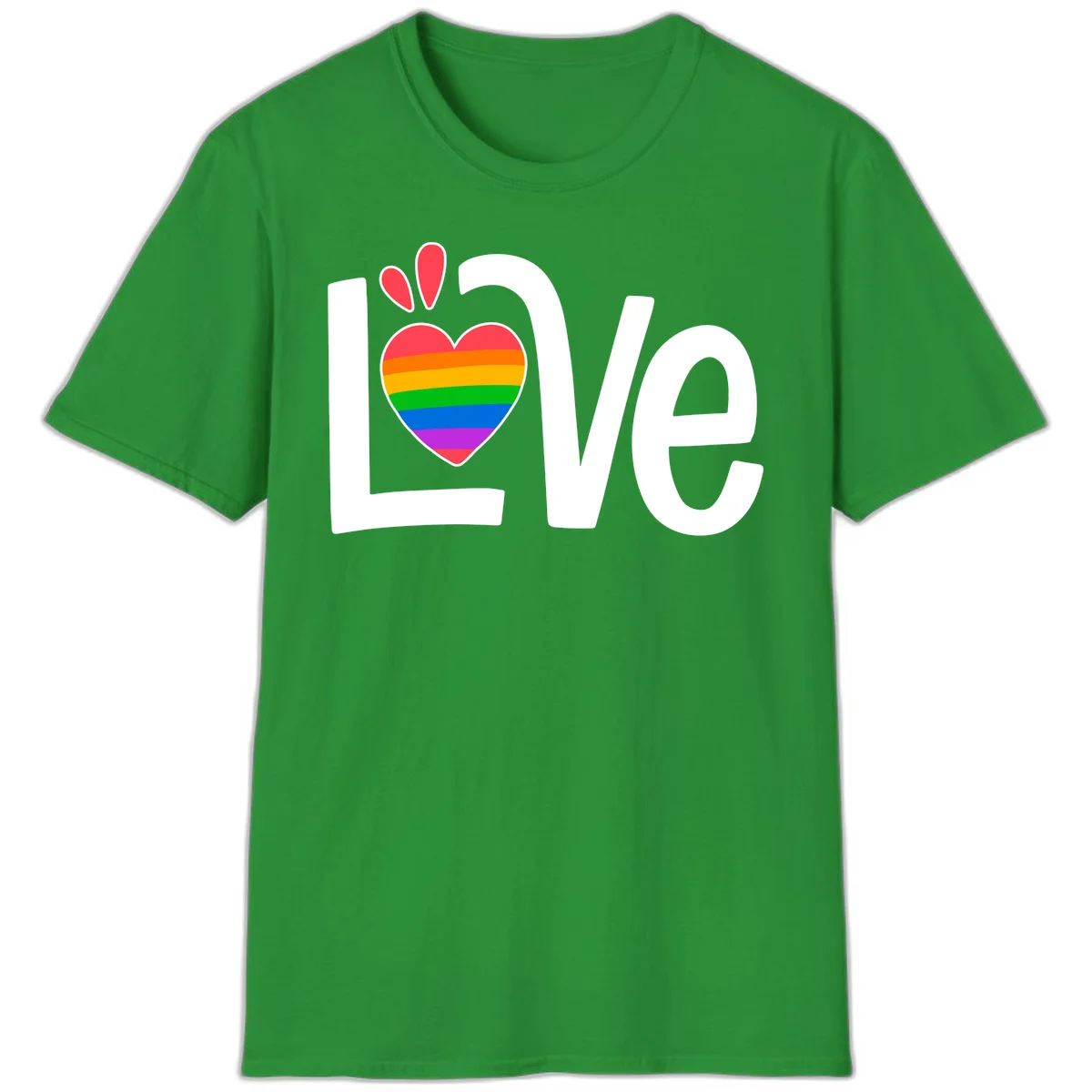 Love pride paw print design with rainbow-striped heart and white lettering on gray background in Irish Green