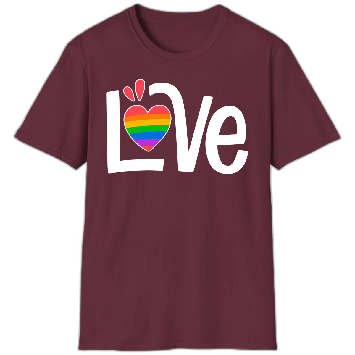 Love pride paw print design with rainbow-striped heart and white lettering on gray background in Maroon