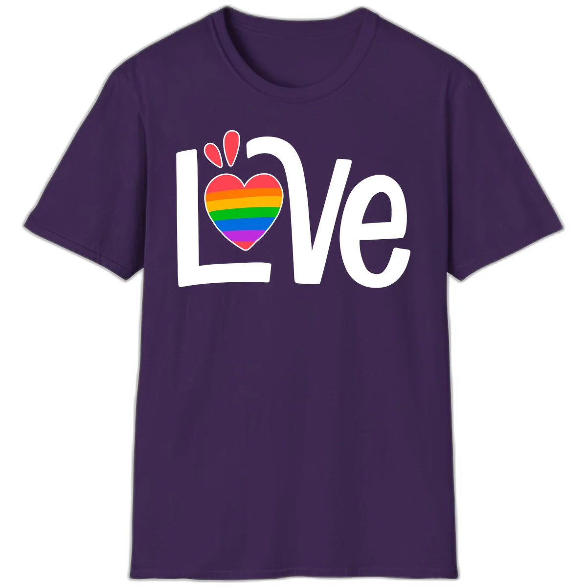 Love pride paw print design with rainbow-striped heart and white lettering on gray background in Purple