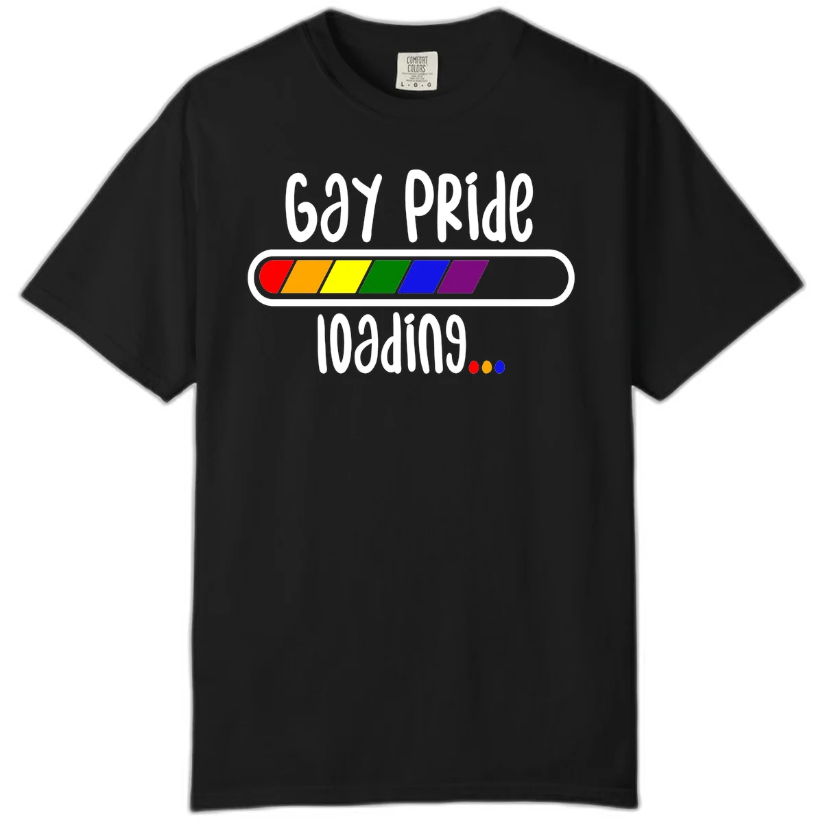 Gay pride loading bar design with rainbow progress indicator and loading text on gray background in Black