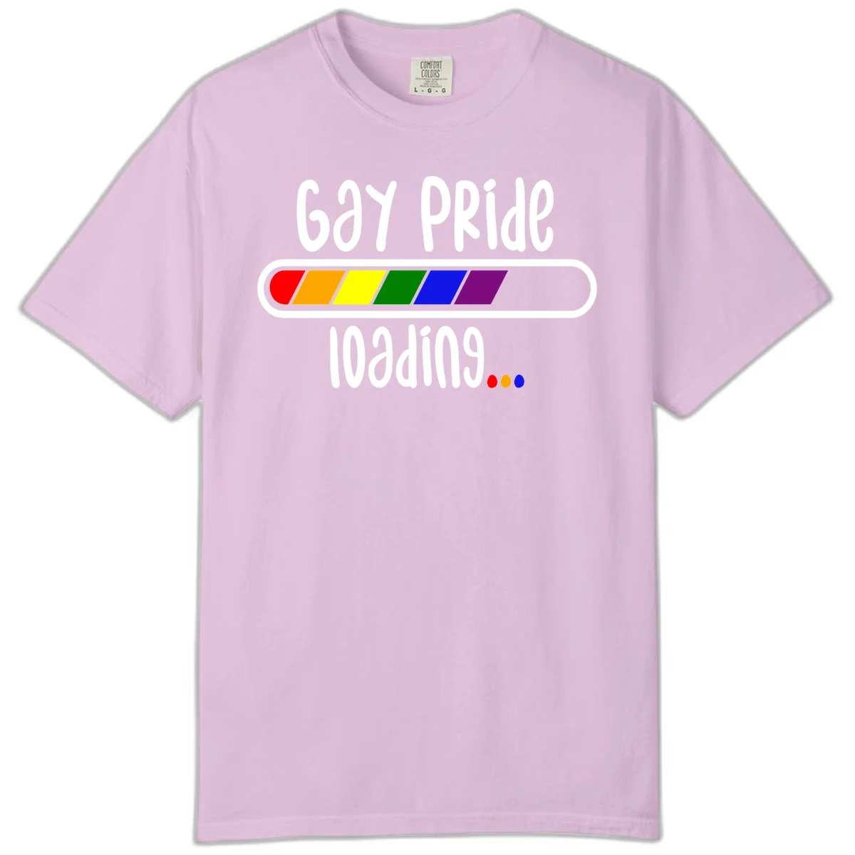 Gay pride loading bar design with rainbow progress indicator and loading text on gray background in Orchid