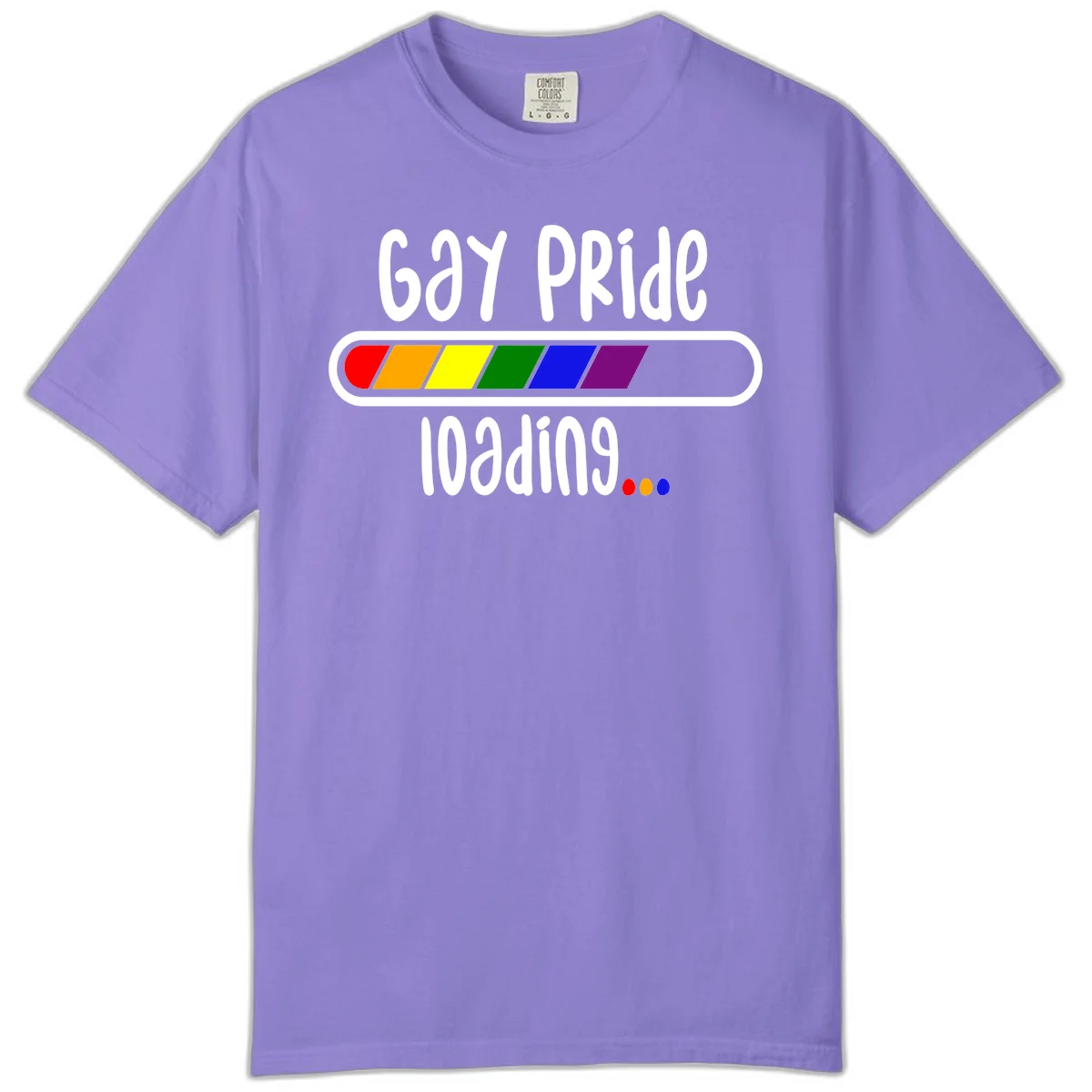 Gay pride loading bar design with rainbow progress indicator and loading text on gray background in Violet
