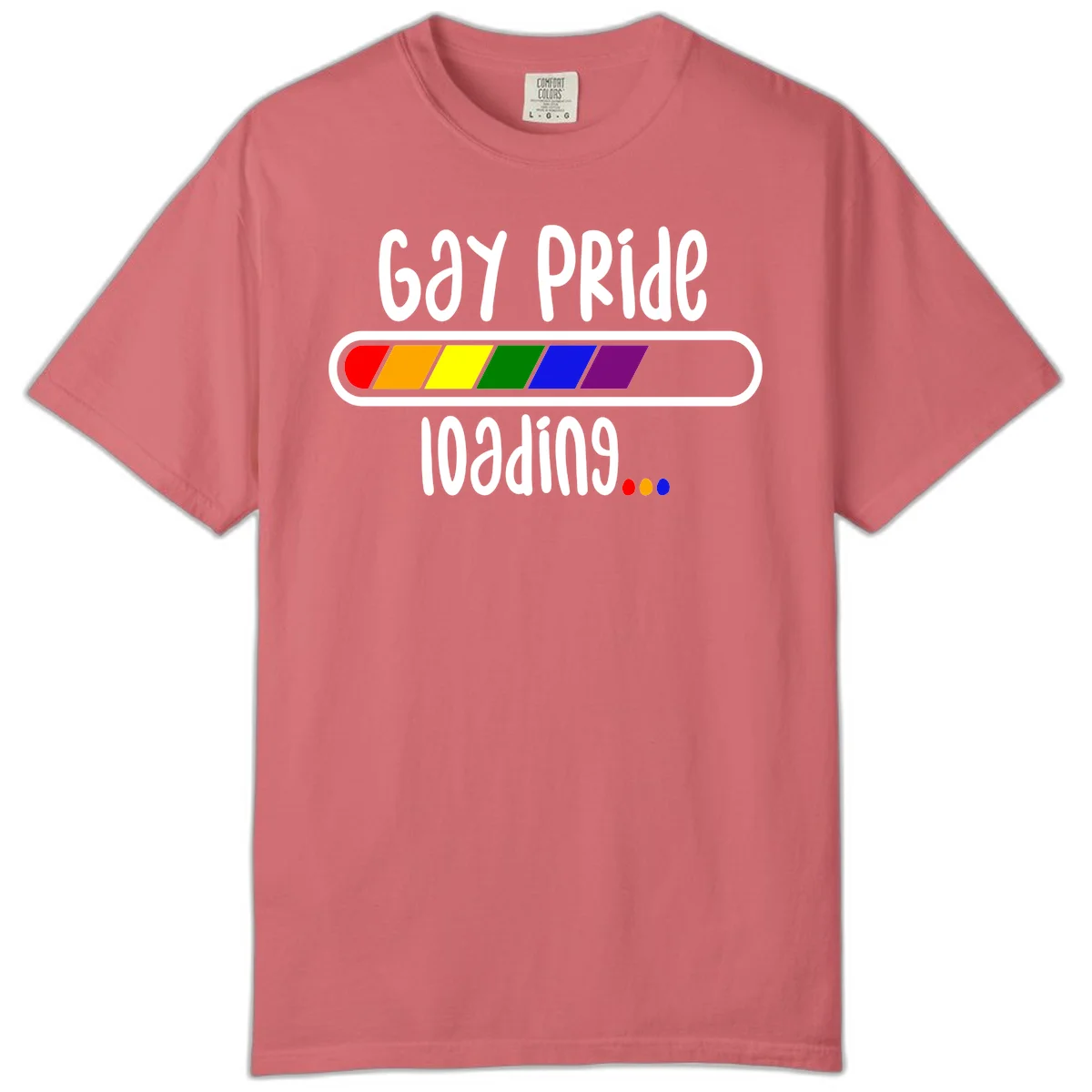 Gay pride loading bar design with rainbow progress indicator and loading text on gray background in Watermelon