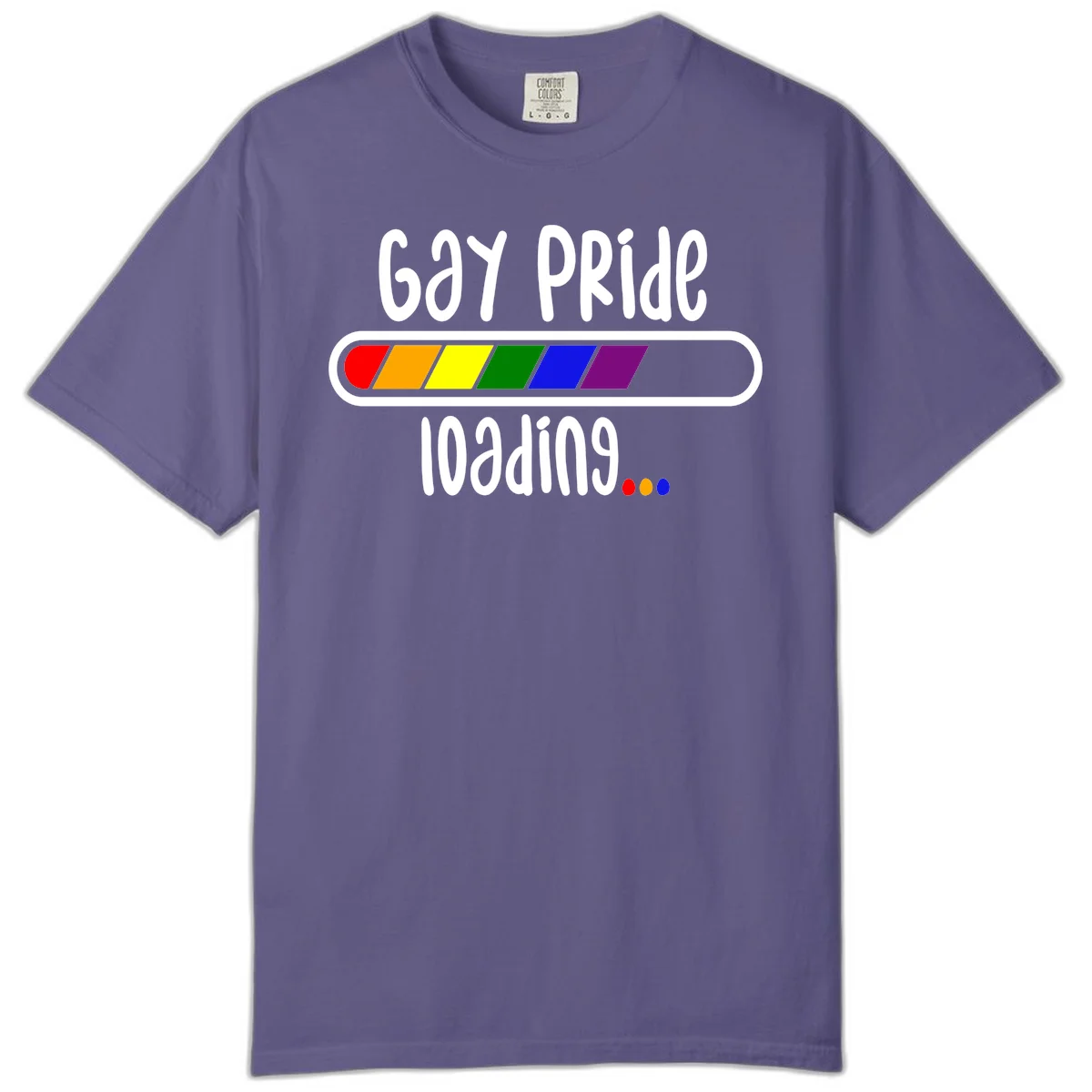 Gay pride loading bar design with rainbow progress indicator and loading text on gray background in Grape