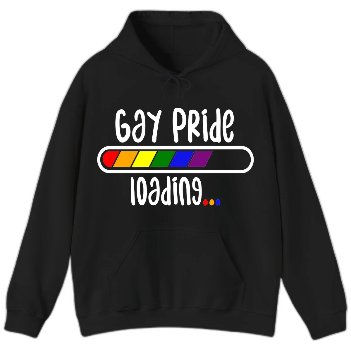 Gay pride loading bar design with rainbow progress indicator and loading text on gray background in Black