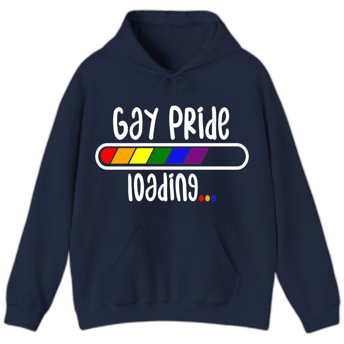 Gay pride loading bar design with rainbow progress indicator and loading text on gray background in Navy