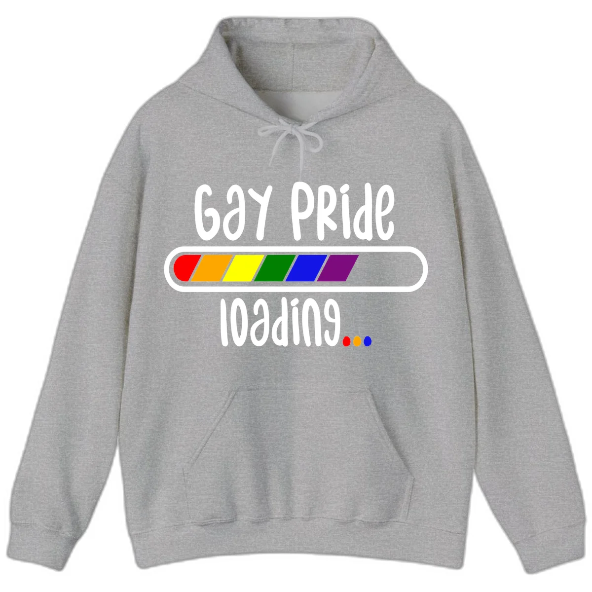 Gay pride loading bar design with rainbow progress indicator and loading text on gray background in Sport Grey