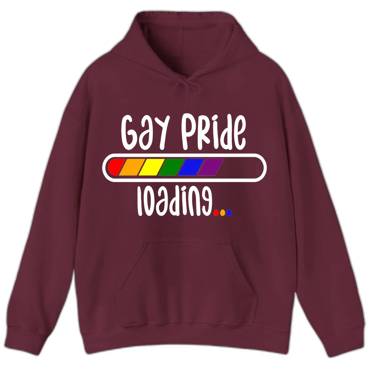 Gay pride loading bar design with rainbow progress indicator and loading text on gray background in Maroon