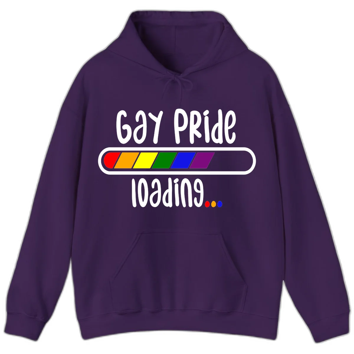 Gay pride loading bar design with rainbow progress indicator and loading text on gray background in Purple