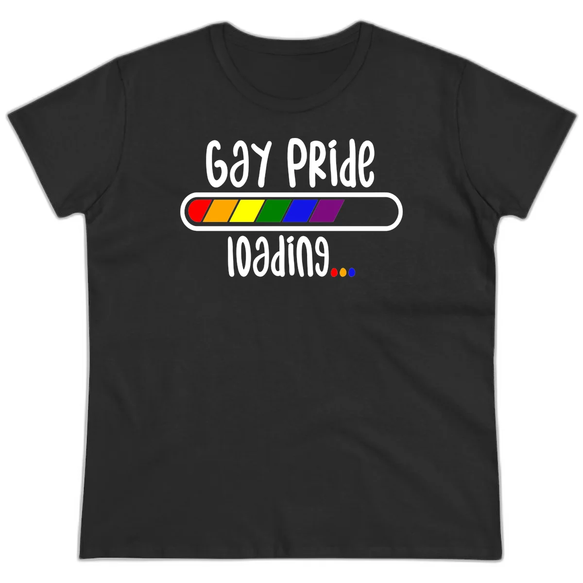 Gay pride loading bar design with rainbow progress indicator and loading text on gray background in Black