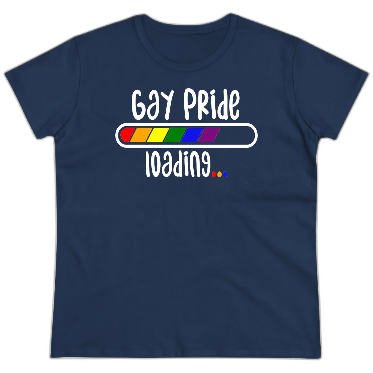 Gay pride loading bar design with rainbow progress indicator and loading text on gray background in Navy