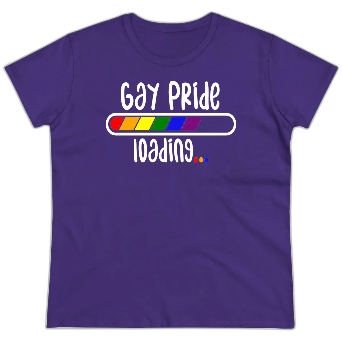 Gay pride loading bar design with rainbow progress indicator and loading text on gray background in Purple