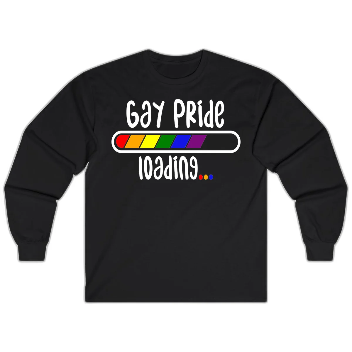 Gay pride loading bar design with rainbow progress indicator and loading text on gray background in Black