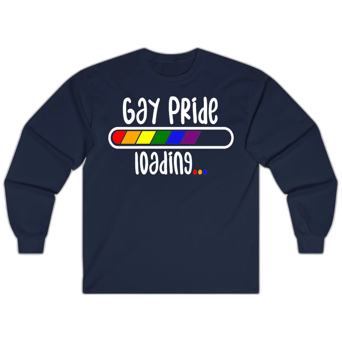 Gay pride loading bar design with rainbow progress indicator and loading text on gray background in Navy