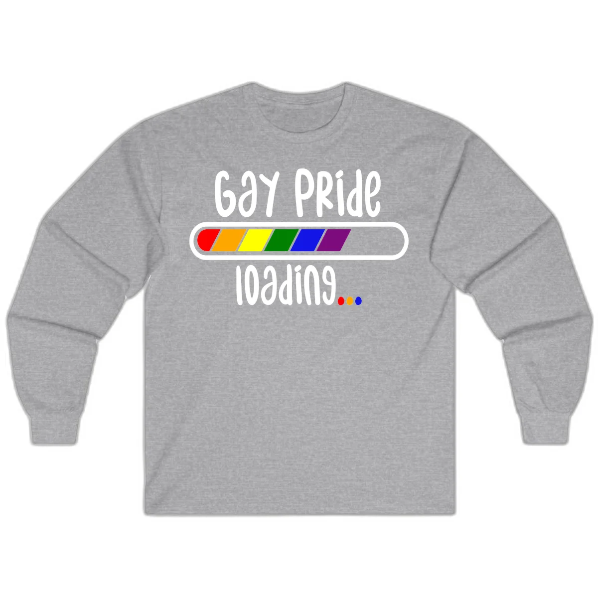 Gay pride loading bar design with rainbow progress indicator and loading text on gray background in Sport Grey