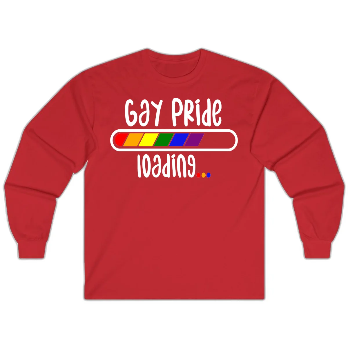 Gay pride loading bar design with rainbow progress indicator and loading text on gray background in Red