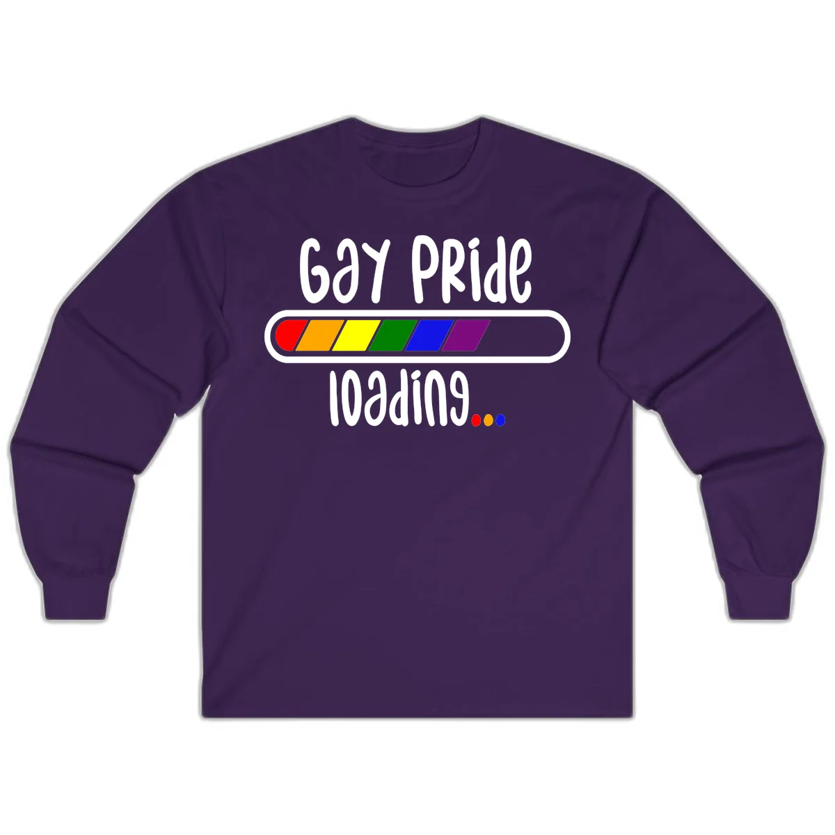 Gay pride loading bar design with rainbow progress indicator and loading text on gray background in Purple