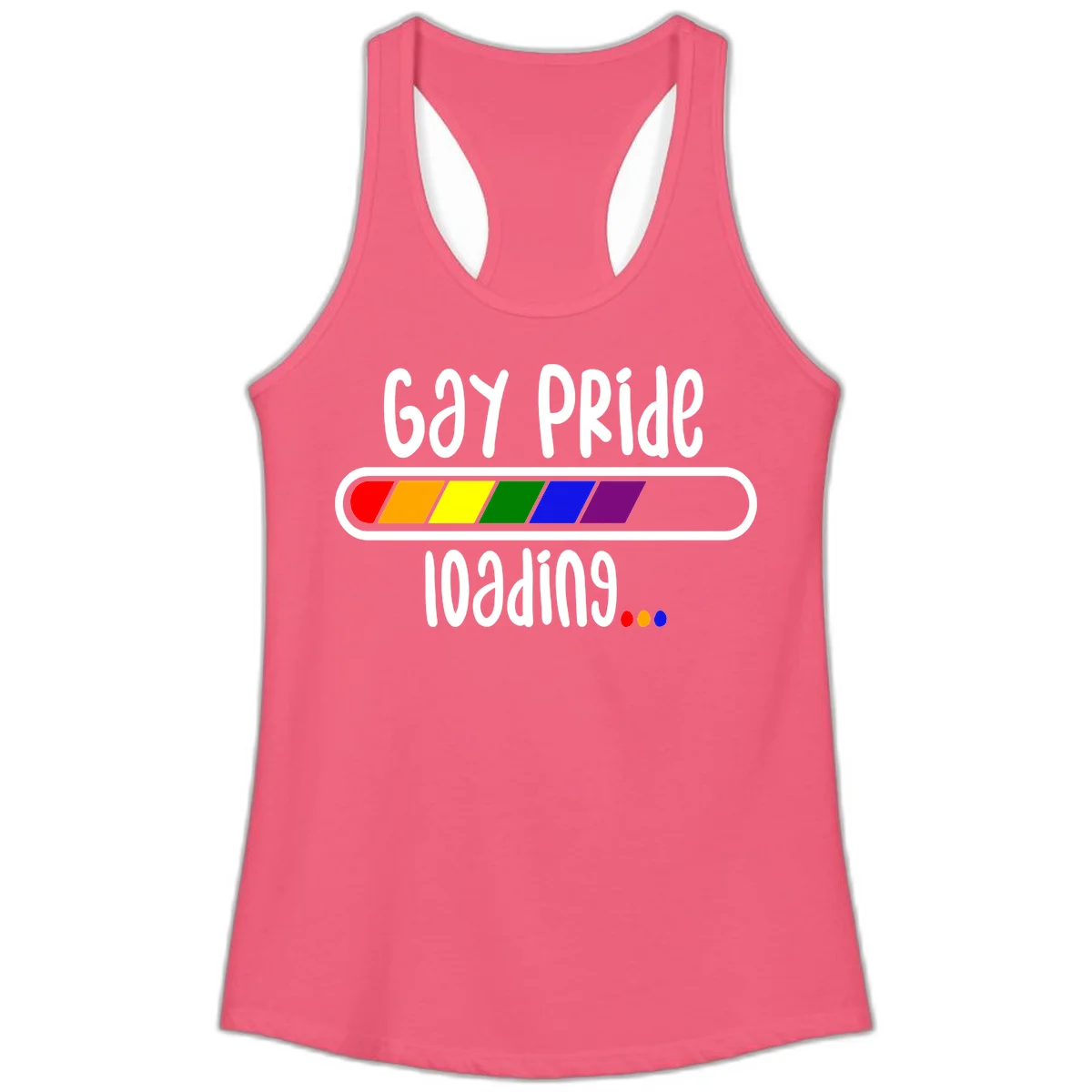 Gay pride loading bar design with rainbow progress indicator and loading text on gray background in Hot Pink