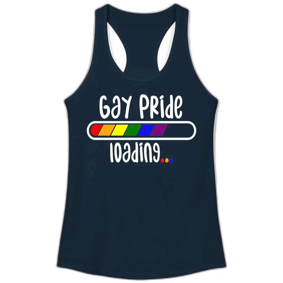 Gay pride loading bar design with rainbow progress indicator and loading text on gray background in Solid Midnight Navy