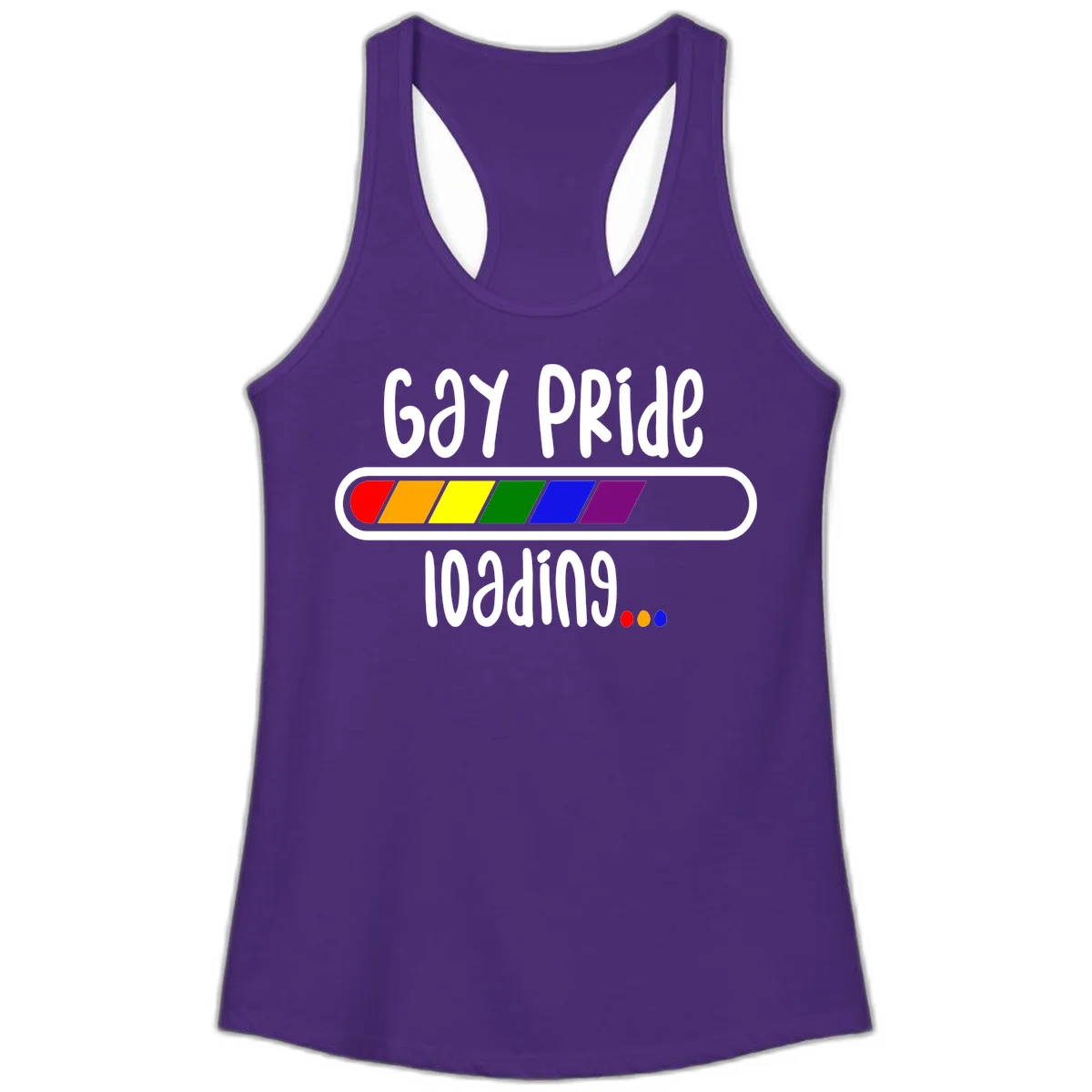 Gay pride loading bar design with rainbow progress indicator and loading text on gray background in Solid Purple Rush