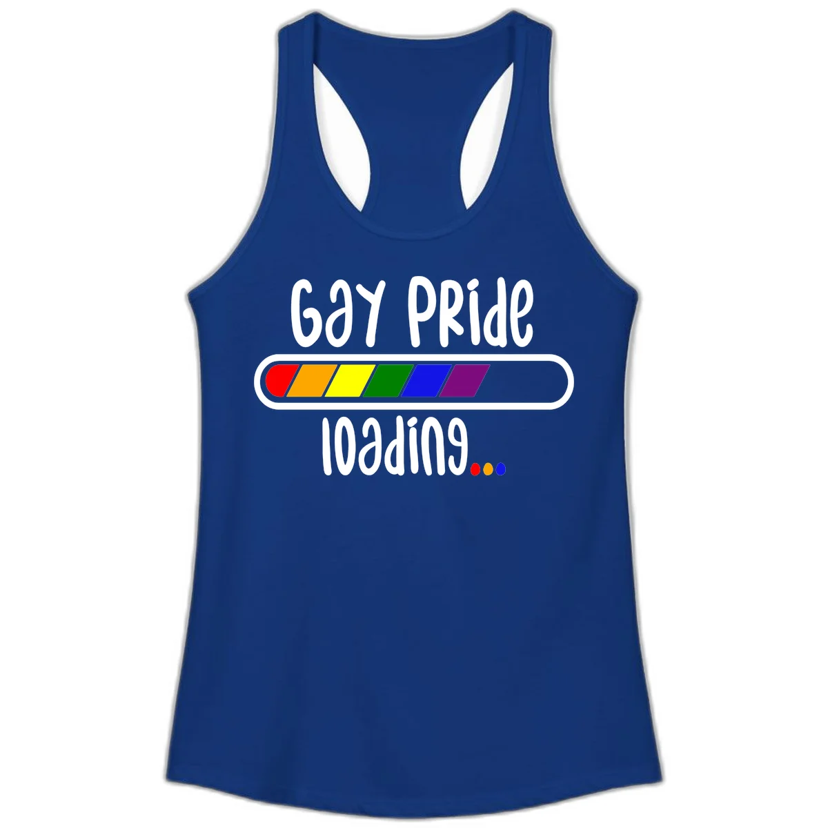Gay pride loading bar design with rainbow progress indicator and loading text on gray background in Solid Royal