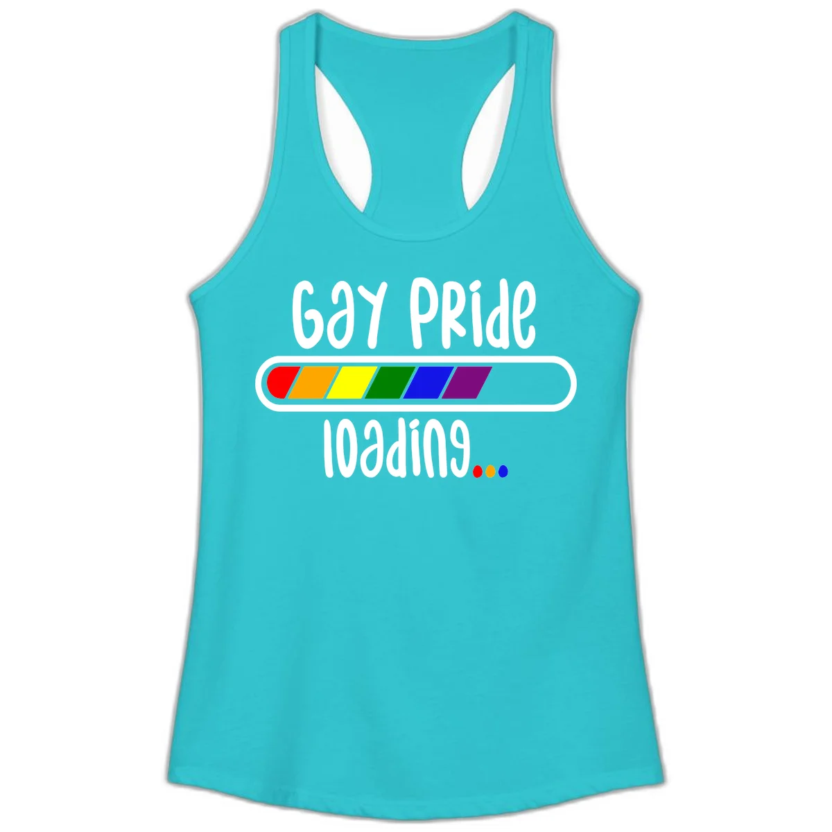Gay pride loading bar design with rainbow progress indicator and loading text on gray background in Solid Tahiti Blue