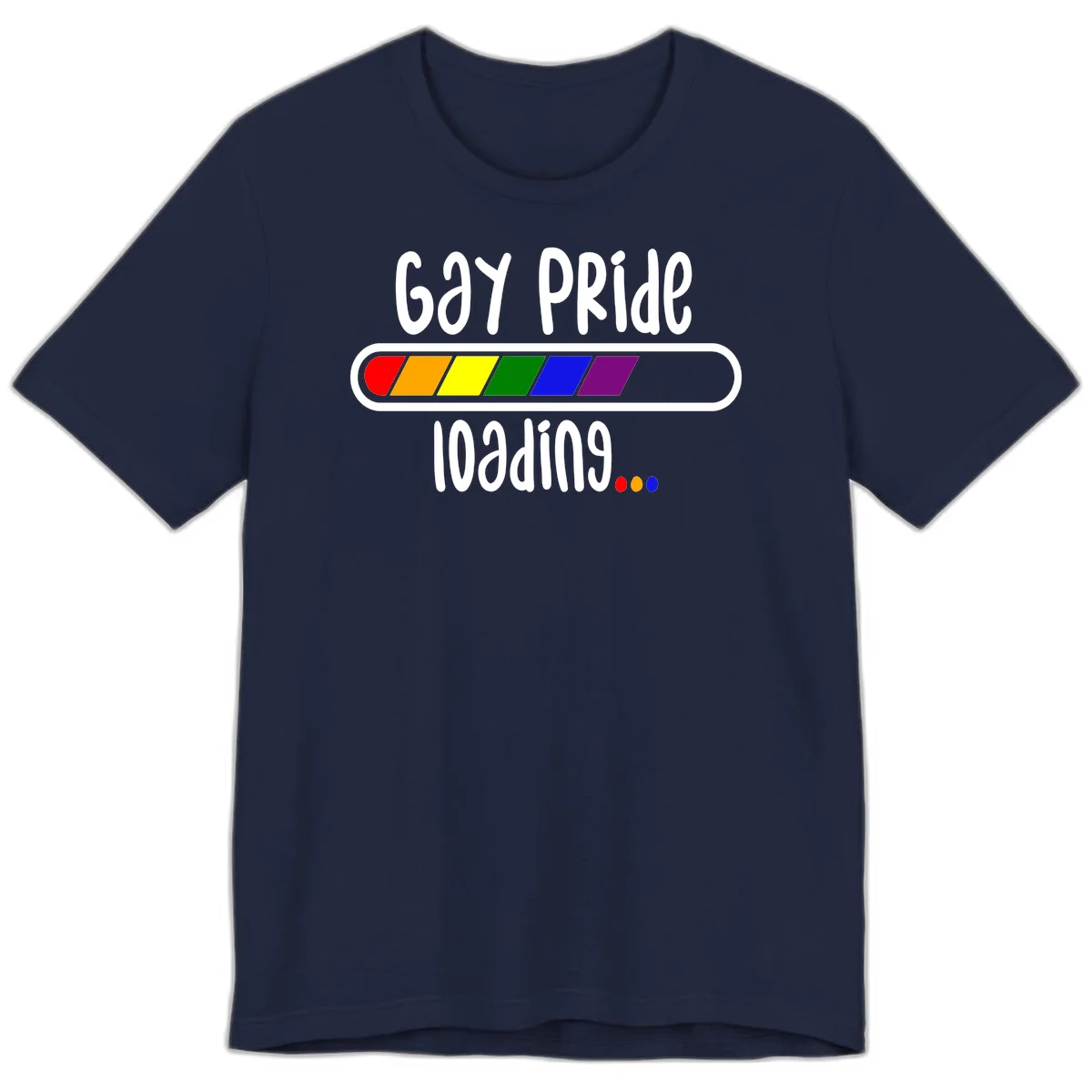 Gay pride loading bar design with rainbow progress indicator and loading text on gray background in Navy