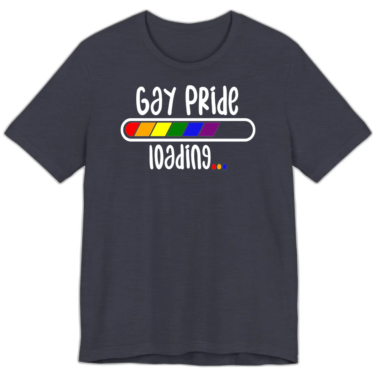 Gay pride loading bar design with rainbow progress indicator and loading text on gray background in Heather Midnight Navy