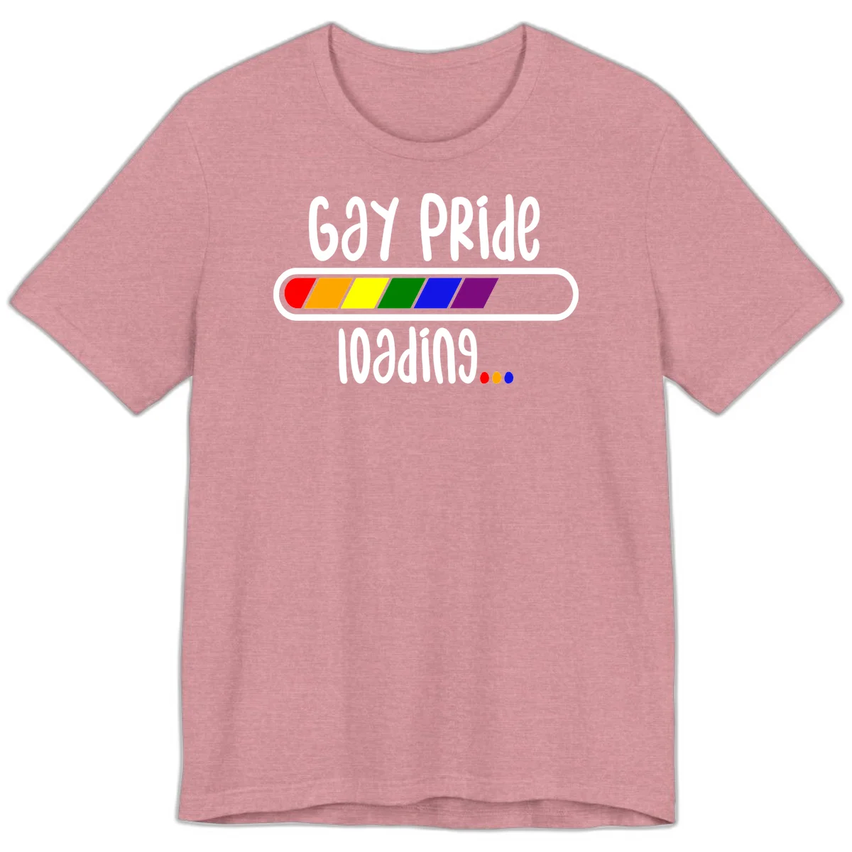 Gay pride loading bar design with rainbow progress indicator and loading text on gray background in Heather Orchid
