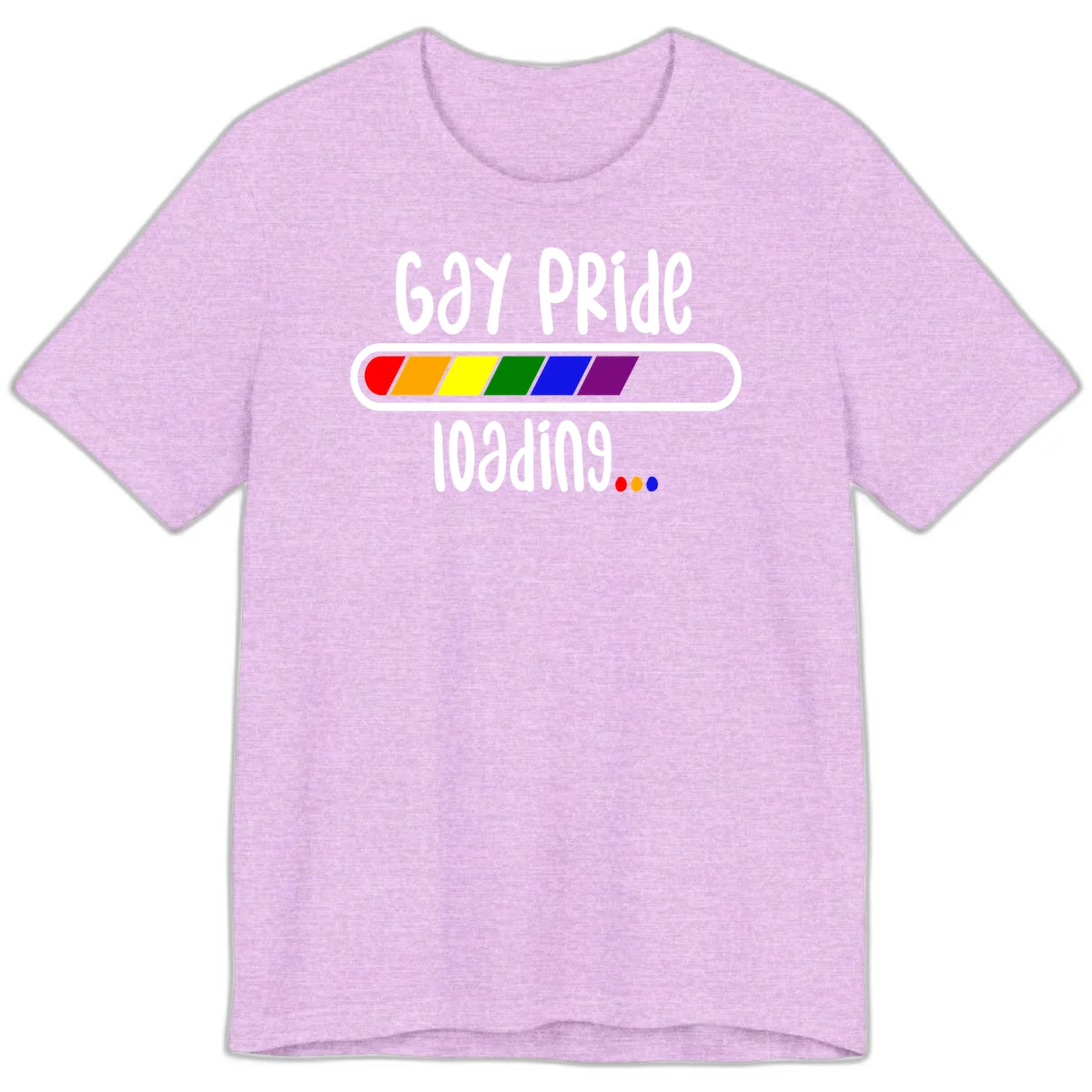 Gay pride loading bar design with rainbow progress indicator and loading text on gray background in Heather Prism Lilac