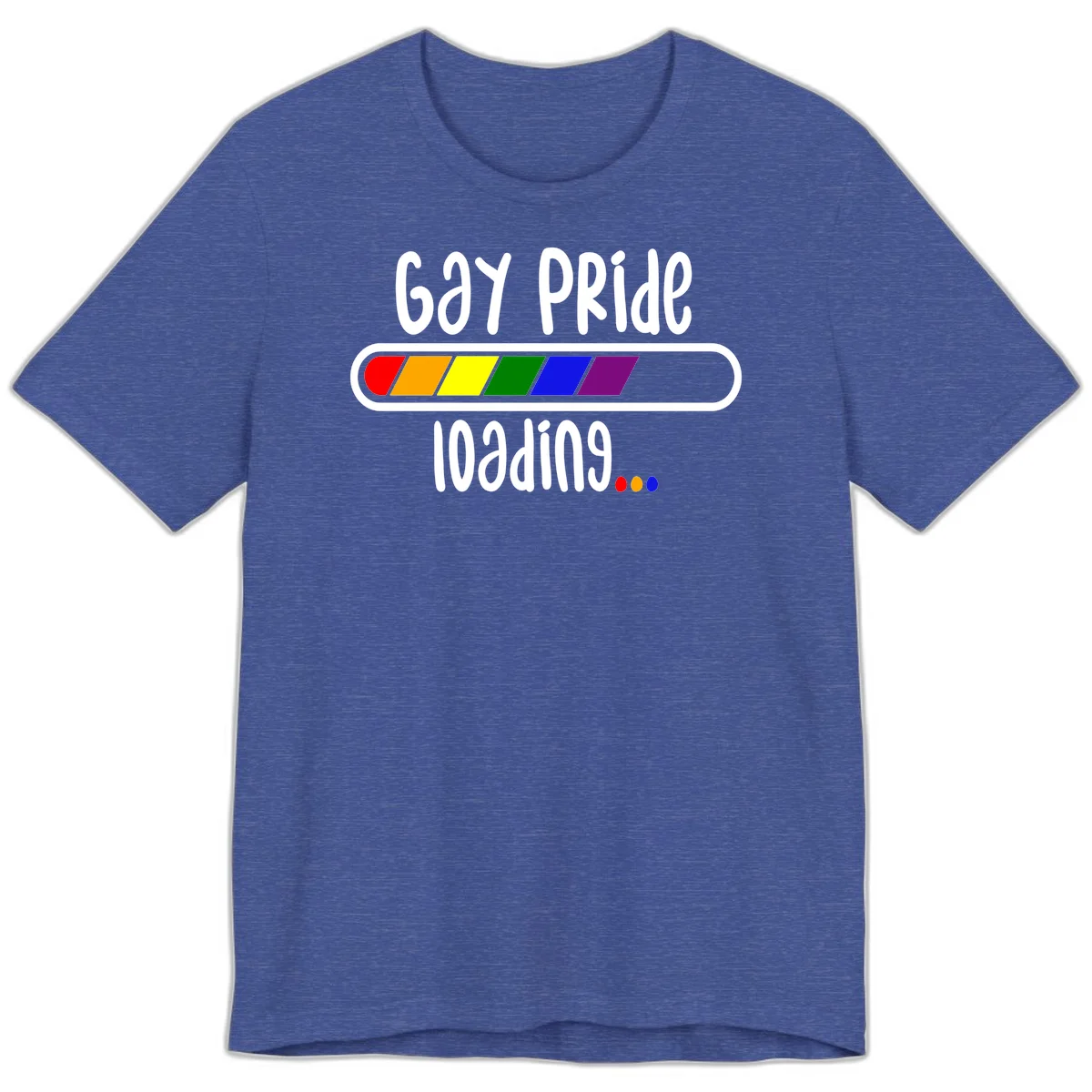 Gay pride loading bar design with rainbow progress indicator and loading text on gray background in Heather True Royal